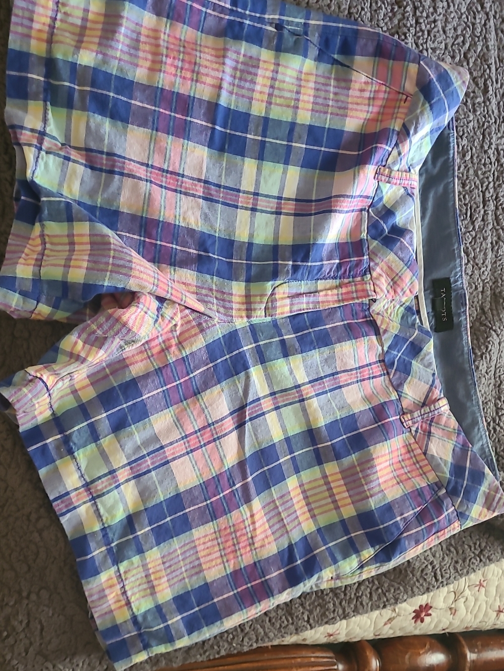 Talbots Plaid Bermuda Shorts in Blue, Yellow & Pink
